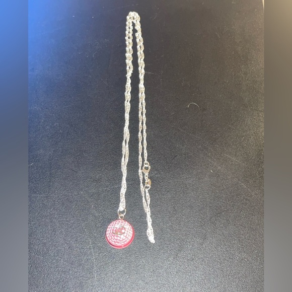 CHANEL Pink and Silver Logo zipper pull Pendant Necklace one of a kind luxe fem - Picture 4 of 6